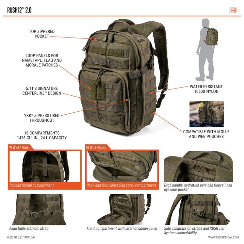 511-56561ABR MOCHILA TACTICA RUSH 12 2.0 24L